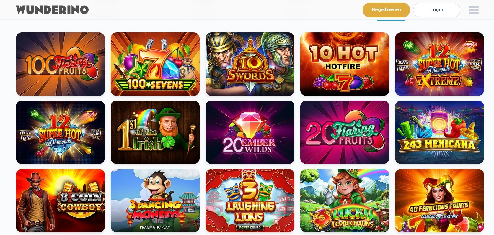 Spielangebot bei Wunderino